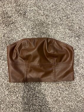 Brown Faux Leather Strapless Bustier